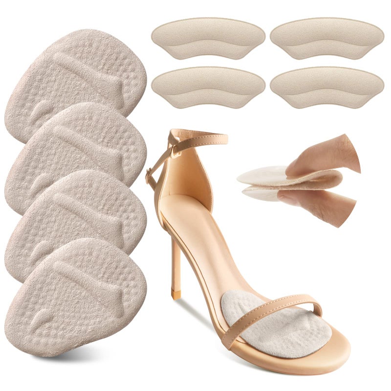 Riootlnm Metatarsal Pads  Ball of Foot Cushions  Heel Pads Inserts for Too Big Shoes  Reduce Foot Pain  No Slip Heel Grips Liners for Loose Shoes  Blisters (Beige) - Image 1